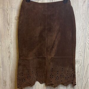 Tryst Boho Festival Western Brown Suede Skirt with Laser Cut Hem NWT Size S